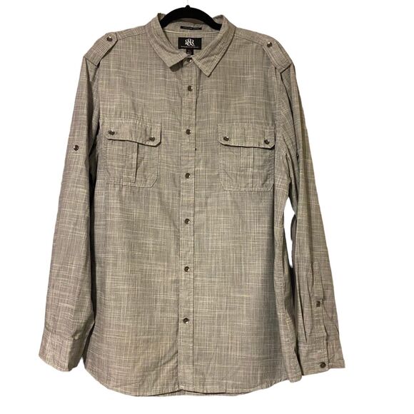Rock & Republic shirt Men's XL Easy Care Gray button‎ up Western long sleeve - Picture 1 of 9